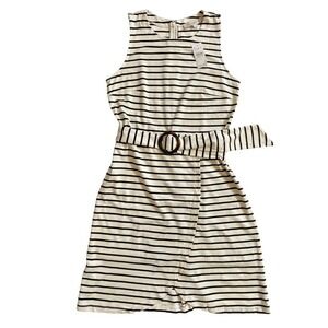 LOFT Striped Tortoiseshell Print Belted Wrap Dress Cream Black - 2 NWT
